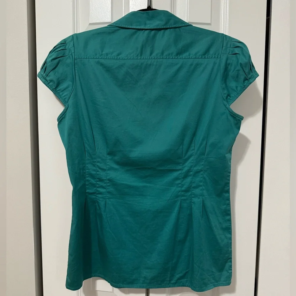 Banana Republic Teal Button Down V-Neck Blouse (Size M) - Picture 2 of 5